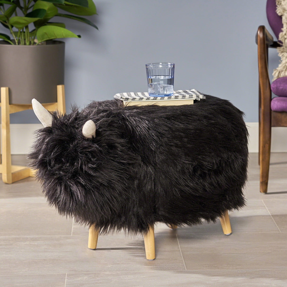 Levi Furry Yak Ottoman by Christopher Knight Home