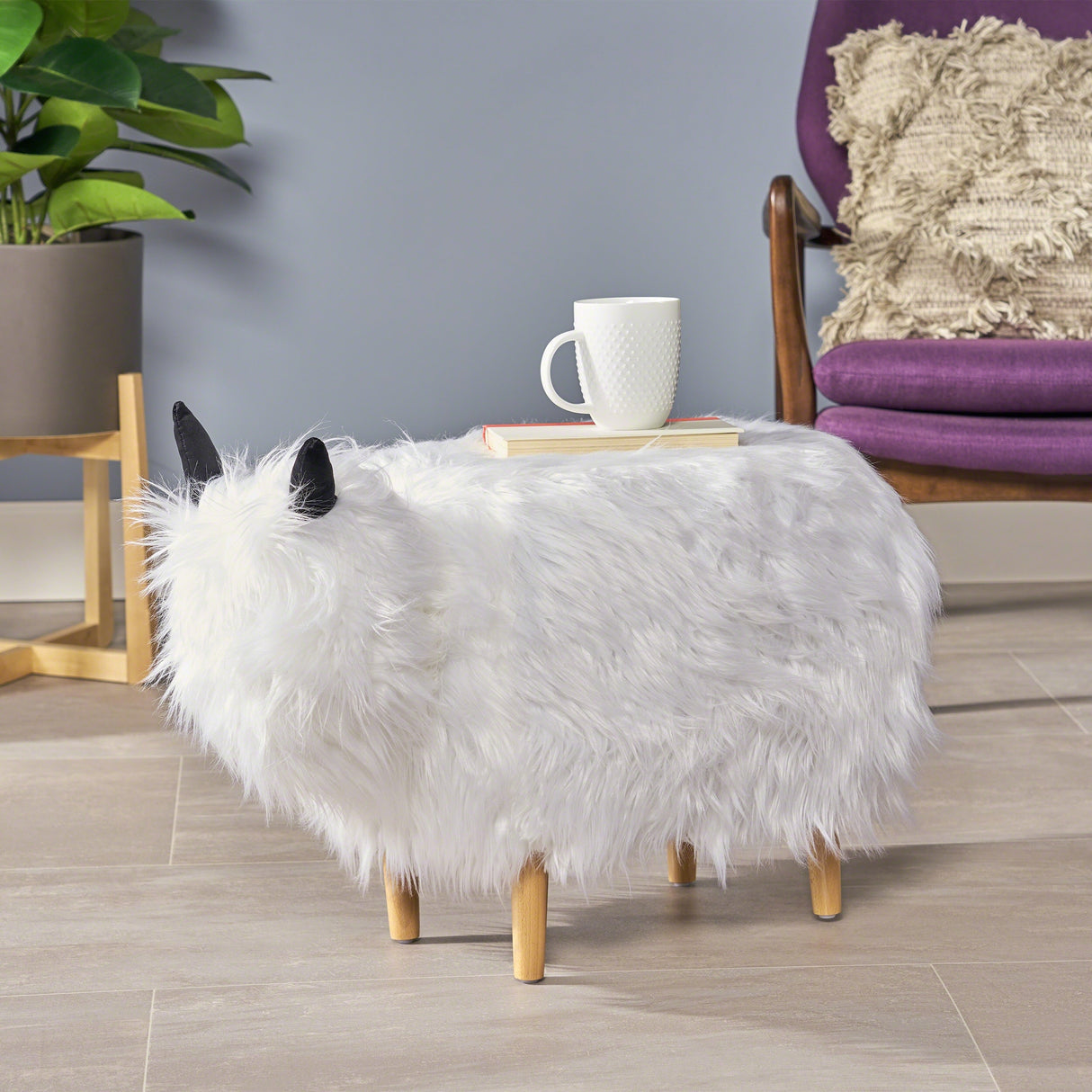 Levi Furry Yak Ottoman by Christopher Knight Home