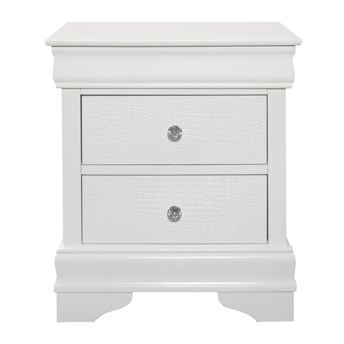 Lexicon Nightstand with 2 Drawer - White with Crystal Knobs