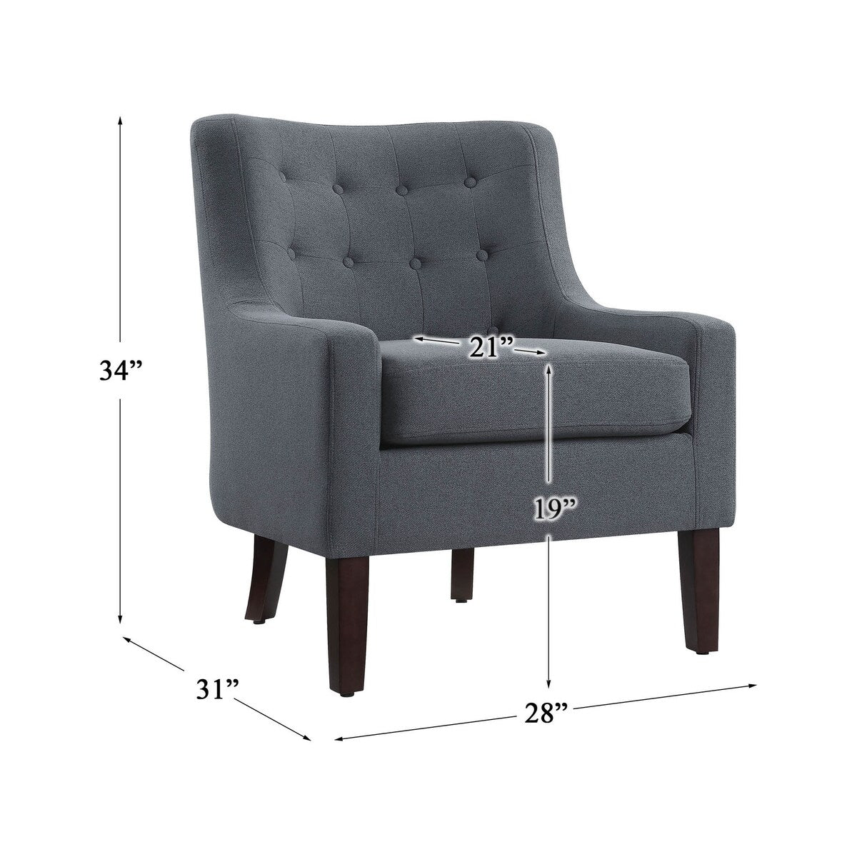 Lexicon Solid Wood and Plywood Frame Accent Chair - Dark gray - 31"Dx28"Wx34"H