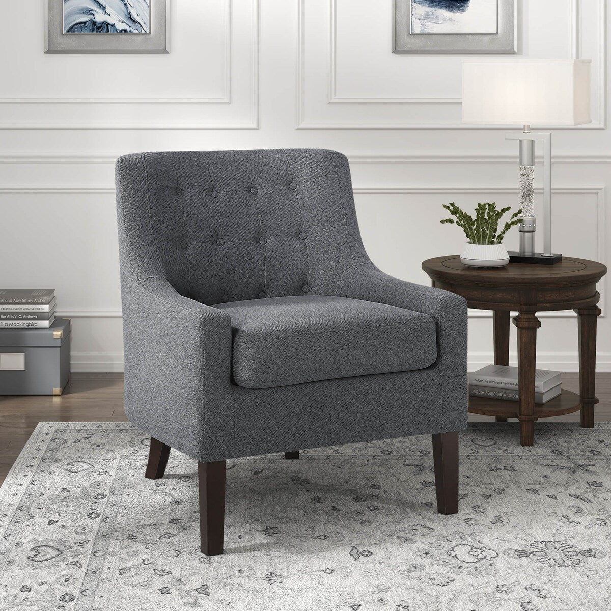 Lexicon Solid Wood and Plywood Frame Accent Chair - Dark gray - 31"Dx28"Wx34"H