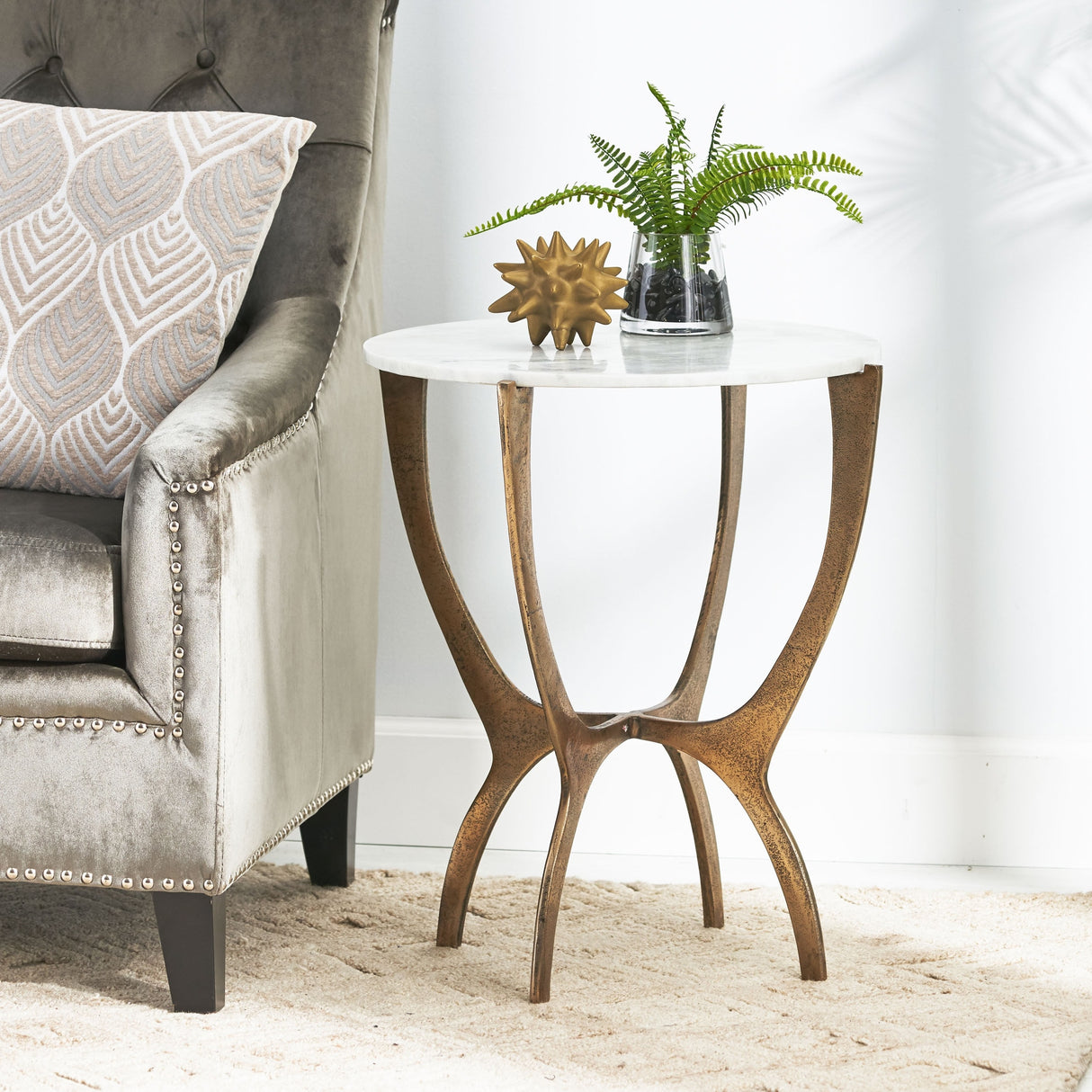 Lexie Indoor Marble and Aluminum Handcrafted Side Table by Christopher Knight Home