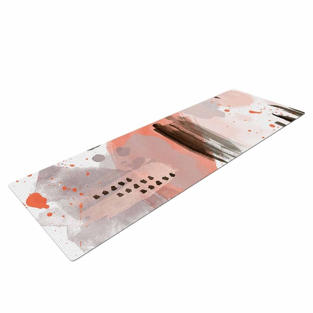 Li Zamperini "Vigo" Brown Gray Abstract Watercolor Digital Yoga Mat - Pink
