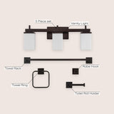 Liam 22.38" 3-Light Modern Vanity Light with Frosted Glass Shades and Bathroom Hardware Accessory Set, (5-Piece) by JONATHAN Y