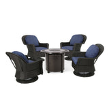 Liam Outdoor 4 Seater Wicker Swivel Chair and Fire Pit Set by Christopher Knight Home