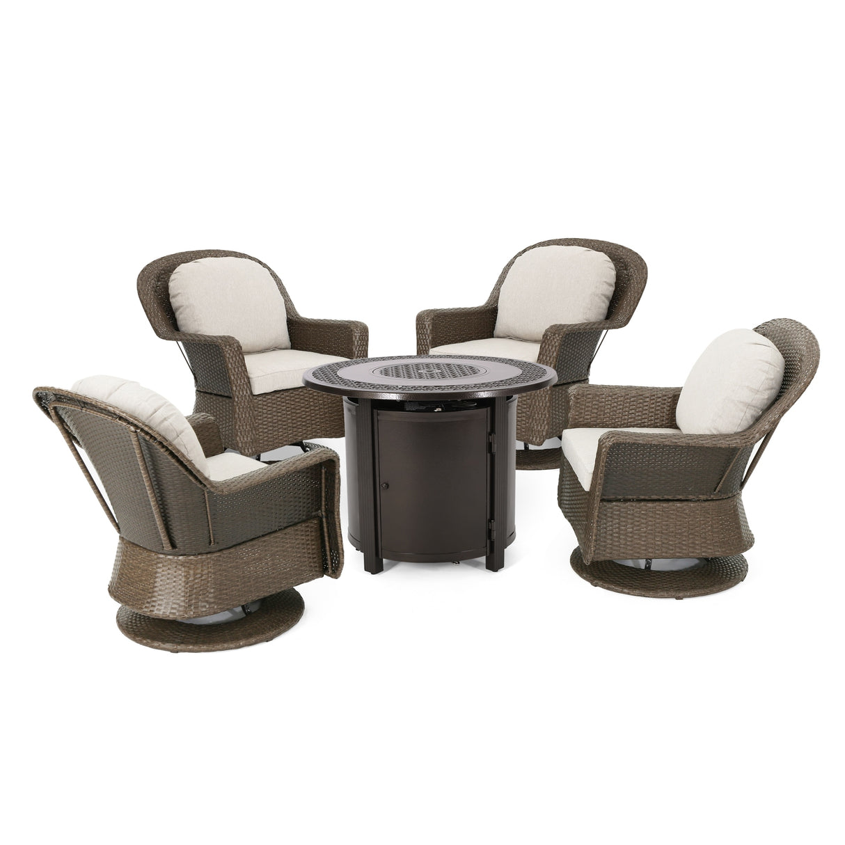Liam Outdoor 4 Seater Wicker Swivel Chair and Fire Pit Set by Christopher Knight Home