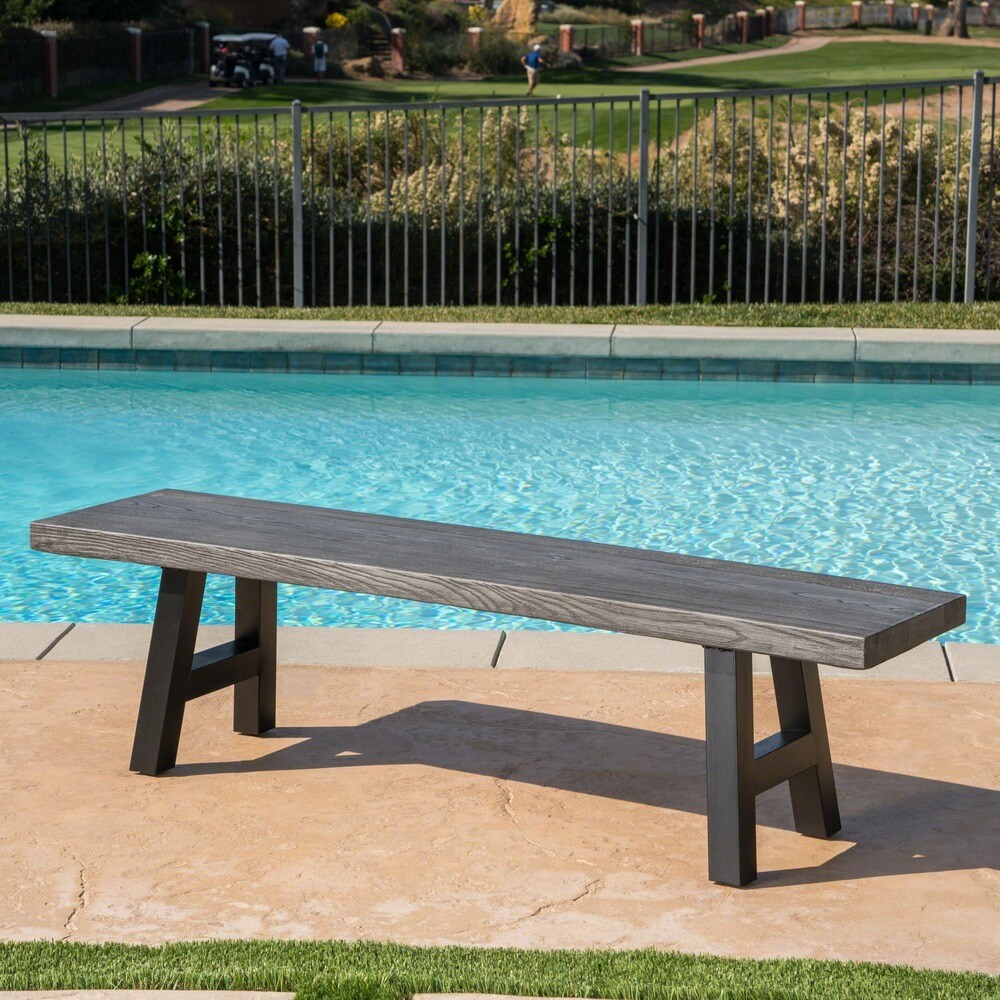 Lido Outdoor Rectangle Concrete Picnic Dining Bench by Christopher Knight Home