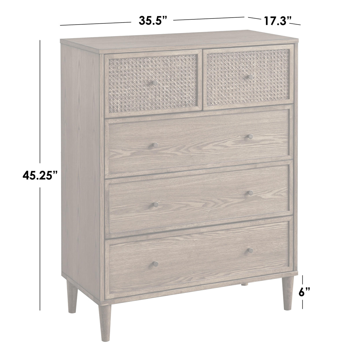 Lifestorey Maxwell 5-Drawer Chest with Natural Cane