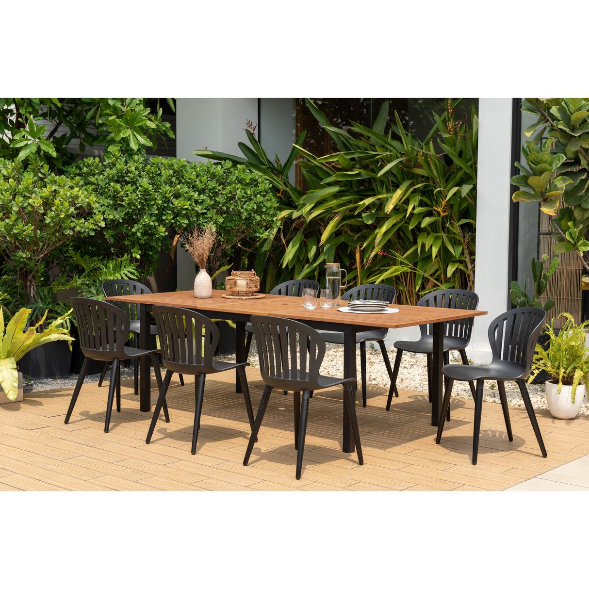 LifestyleGarden 9pc FSC Certified Wood Outdoor Patio Extendable Dining Set