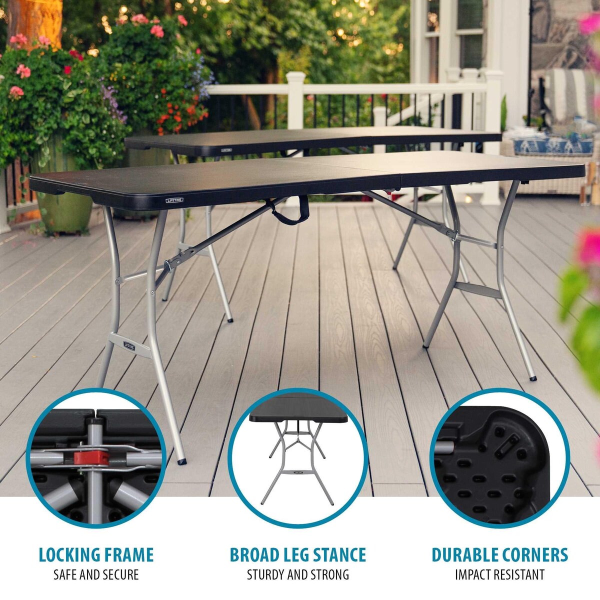 Lifetime 6-Foot Fold-In-Half Table, Black (Light Commercial)