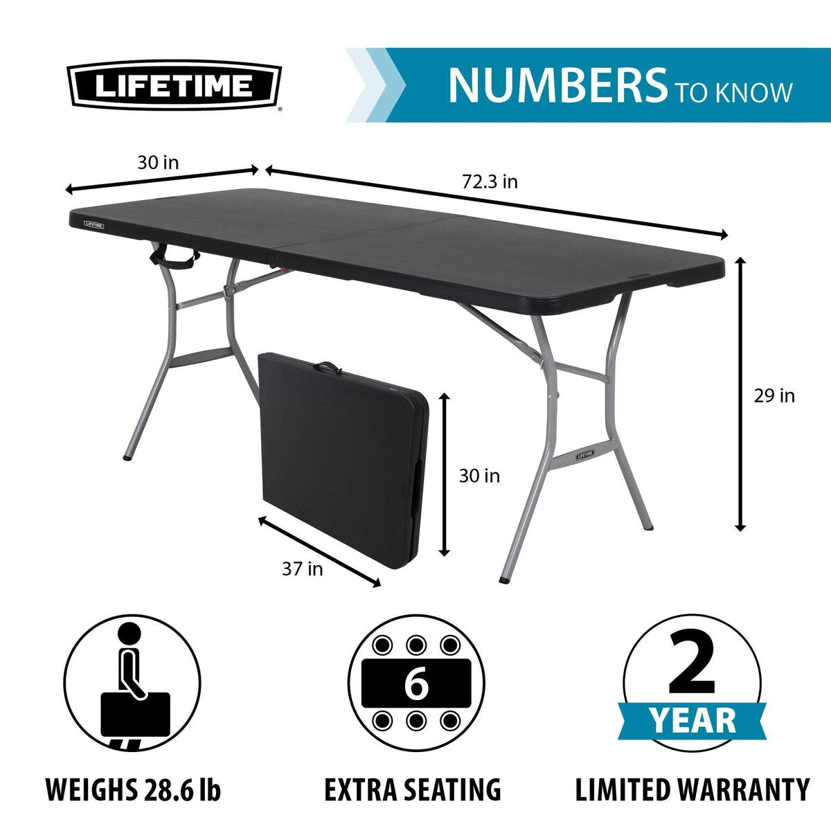 Lifetime 6-Foot Fold-In-Half Table, Black (Light Commercial)