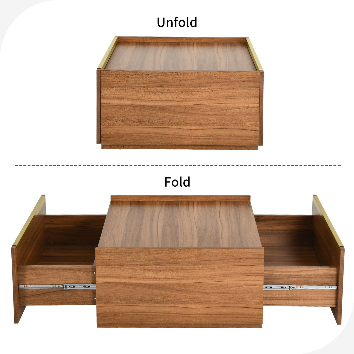 Walnut Square Coffee Table Sofa table with 2 Drawers