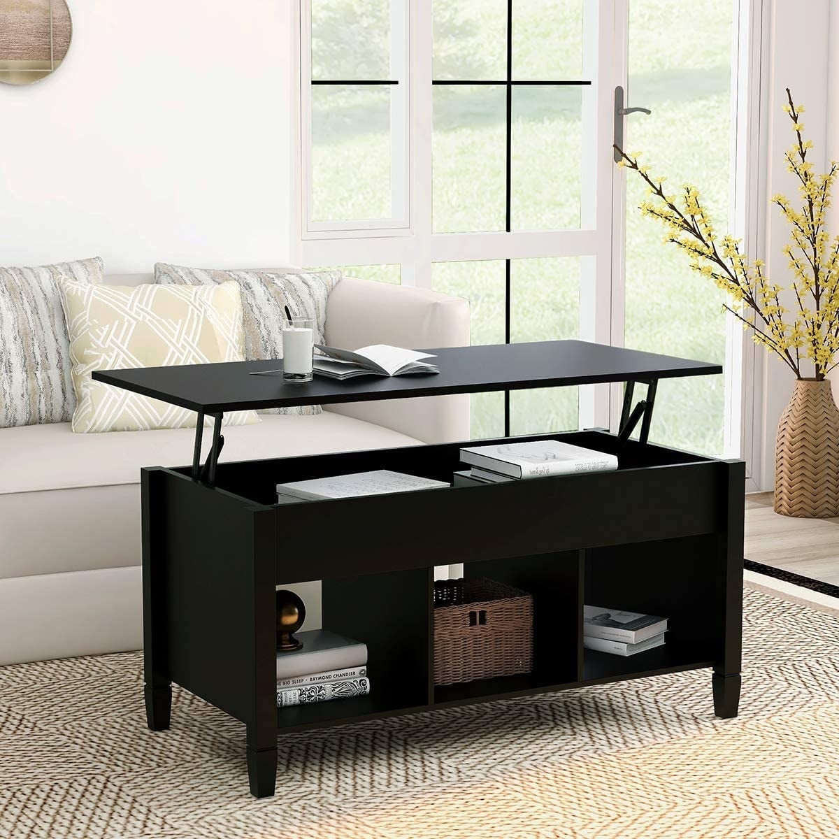 Lift Top Coffee Table Black Adjustable Lift Tabletop Pop-Up Coffee Table Tabletop