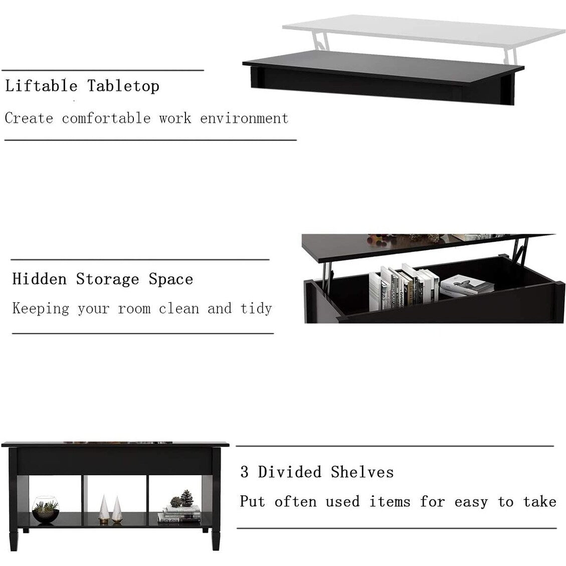 Lift Top Coffee Table Black Adjustable Lift Tabletop Pop-Up Coffee Table Tabletop