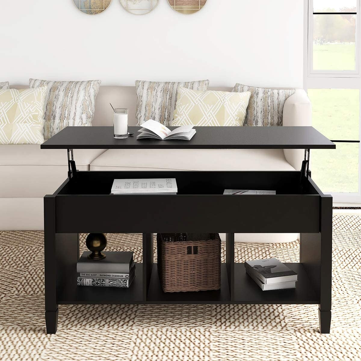 Lift Top Coffee Table Black Adjustable Lift Tabletop Pop-Up Coffee Table Tabletop