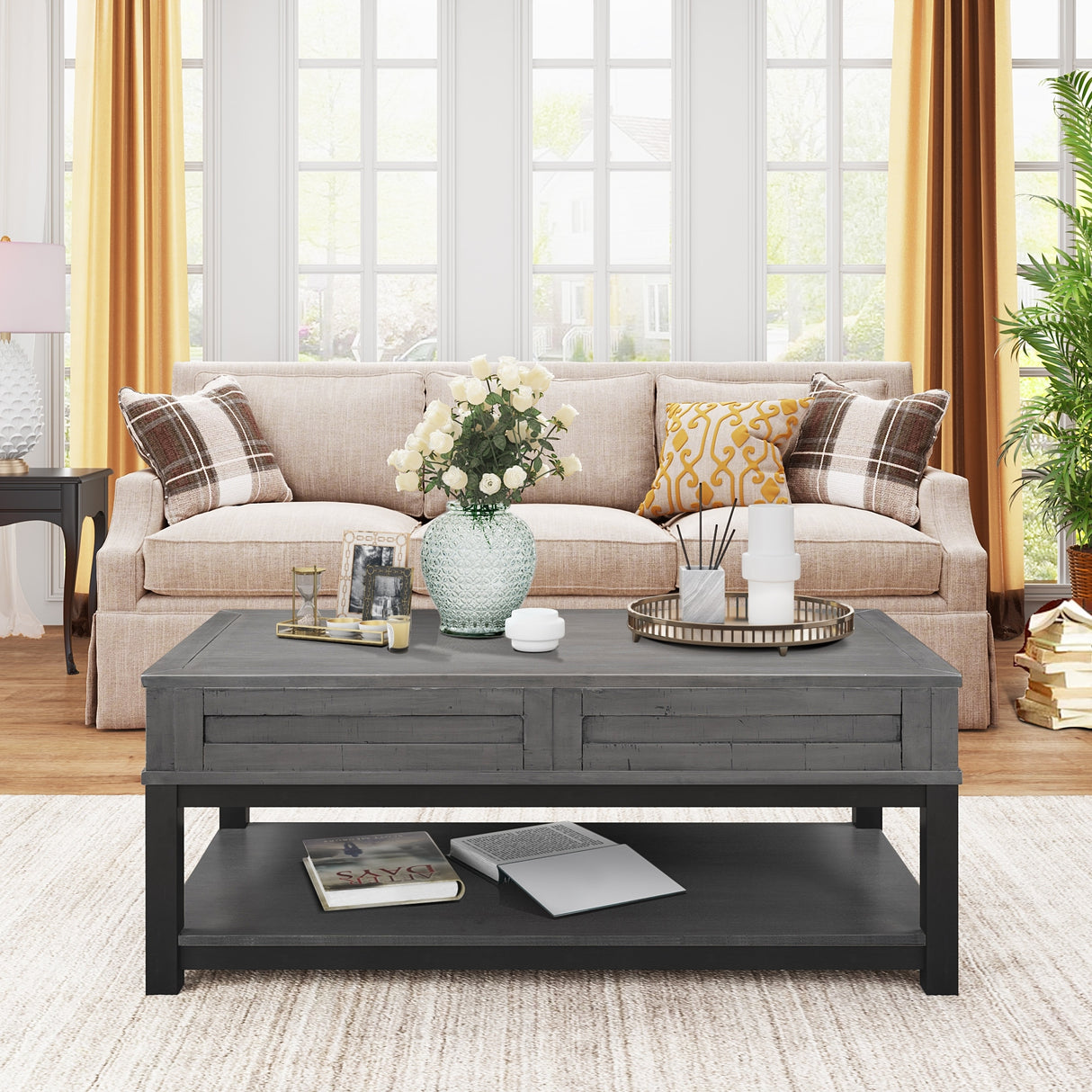 Lift Top Coffee Table with Inner Storage Space and Shelf