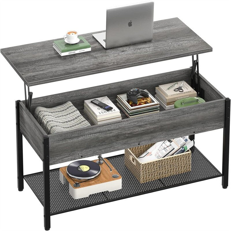 Lift Top Coffee Table with Storage Shelf - 19.7"D x 41.7"W x 18"H