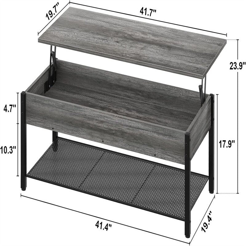 Lift Top Coffee Table with Storage Shelf - 19.7"D x 41.7"W x 18"H