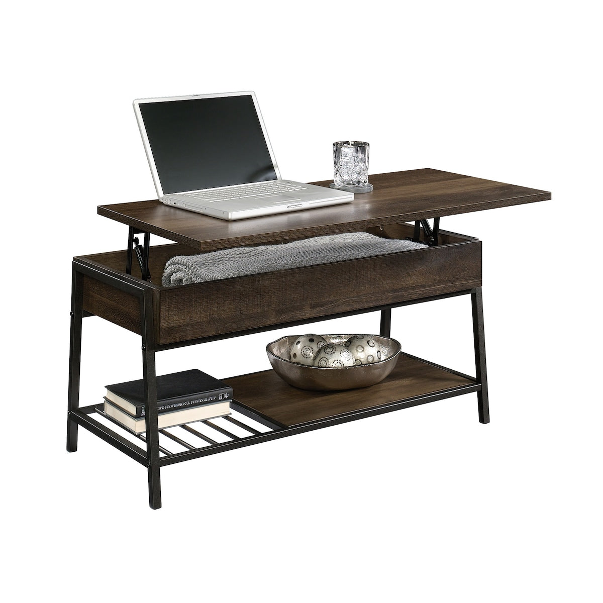 Lift-Top Rectangle Coffee Table, Smoked Oak Finish