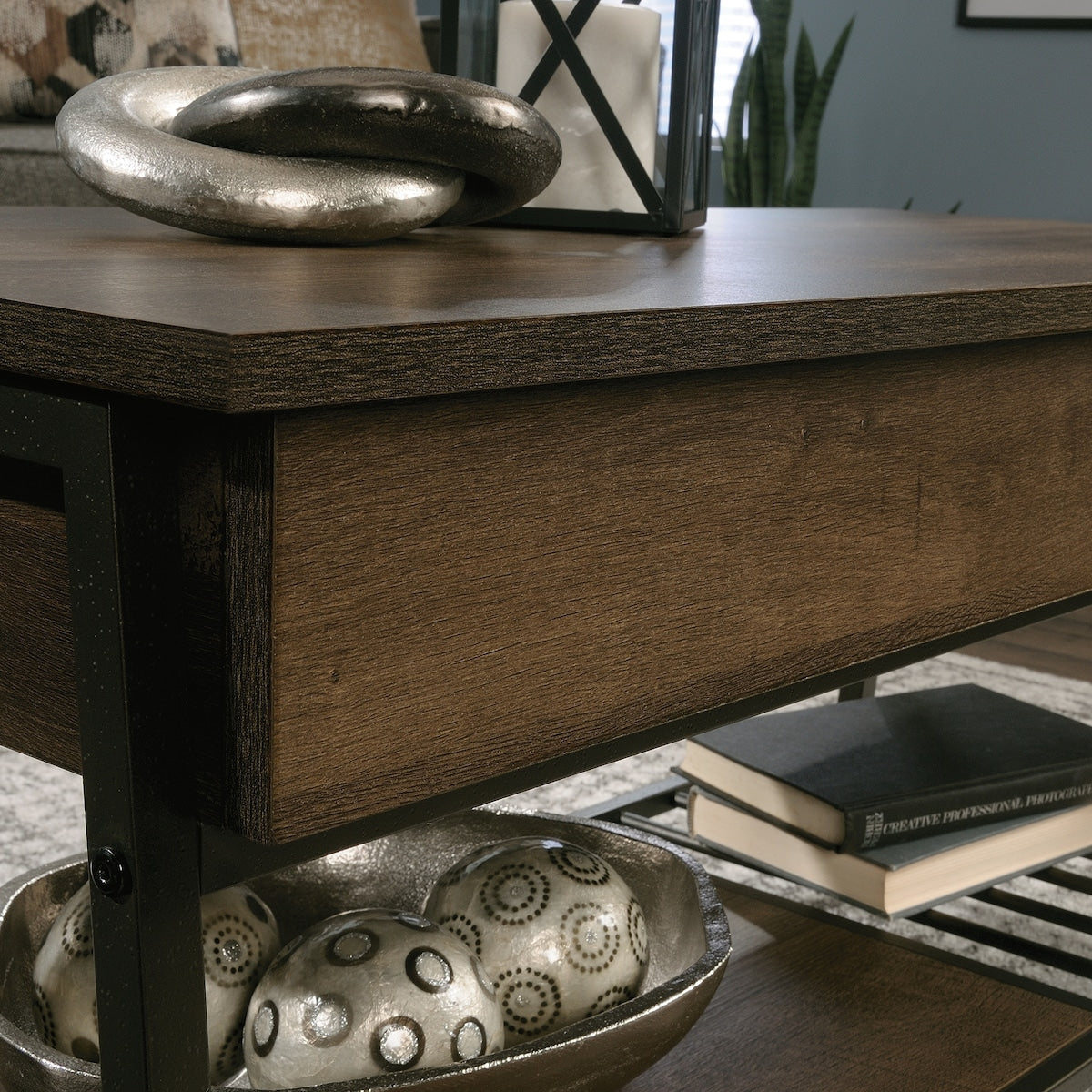Lift-Top Rectangle Coffee Table, Smoked Oak Finish