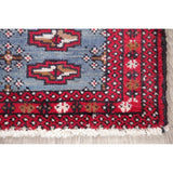 Light Blue Geometric Bokhara Oriental Wool Area Rug - 3' 5'' X 1' 6''