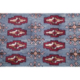 Light Blue Geometric Bokhara Oriental Wool Area Rug - 3' 5'' X 1' 6''