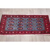 Light Blue Geometric Bokhara Oriental Wool Area Rug - 3' 5'' X 1' 6''