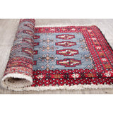 Light Blue Geometric Bokhara Oriental Wool Area Rug - 3' 5'' X 1' 6''
