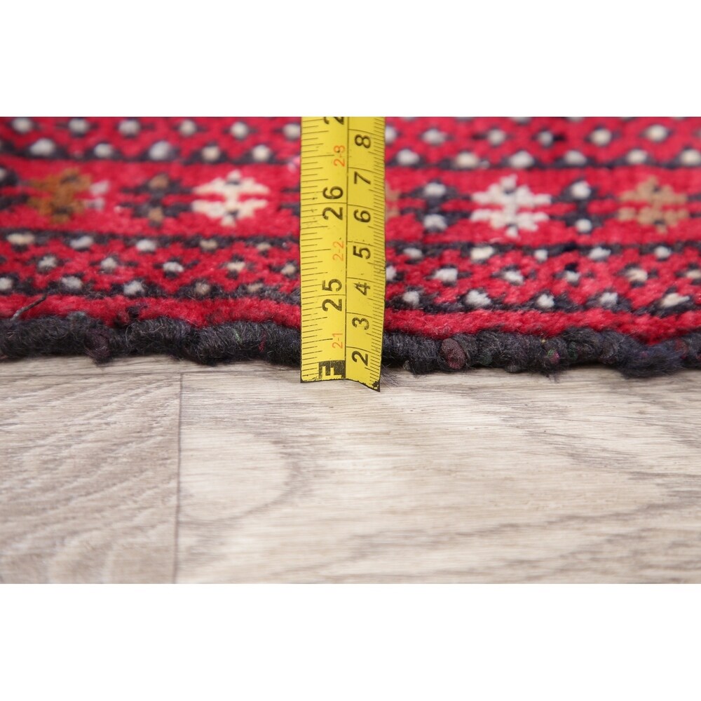 Light Blue Geometric Bokhara Oriental Wool Area Rug - 3' 5'' X 1' 6''