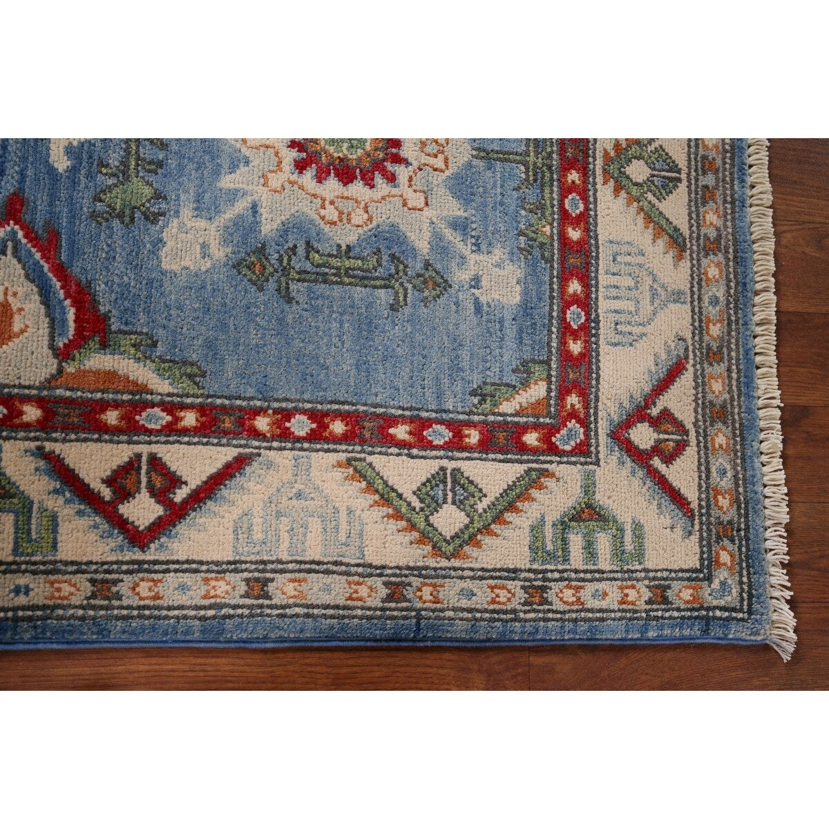 Light Blue Kazak Accent Rug Handmade Oriental Wool Carpet - 2'7" x 4'0"