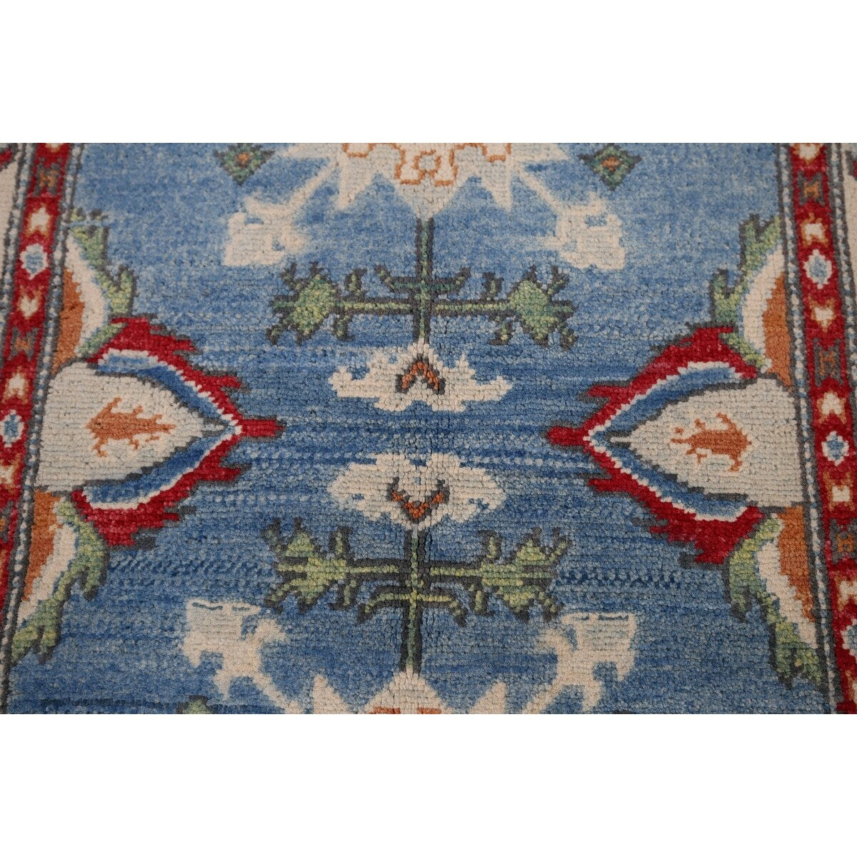 Light Blue Kazak Accent Rug Handmade Oriental Wool Carpet - 2'7" x 4'0"