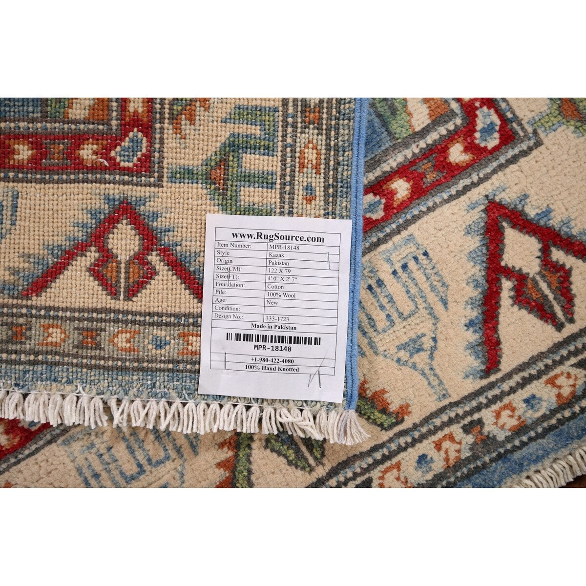 Light Blue Kazak Accent Rug Handmade Oriental Wool Carpet - 2'7" x 4'0"