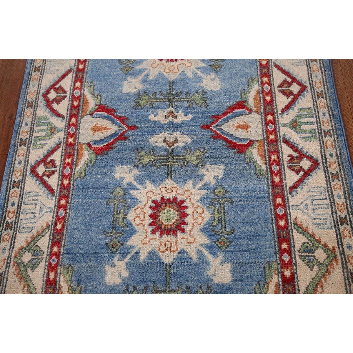 Light Blue Kazak Accent Rug Handmade Oriental Wool Carpet - 2'7" x 4'0"