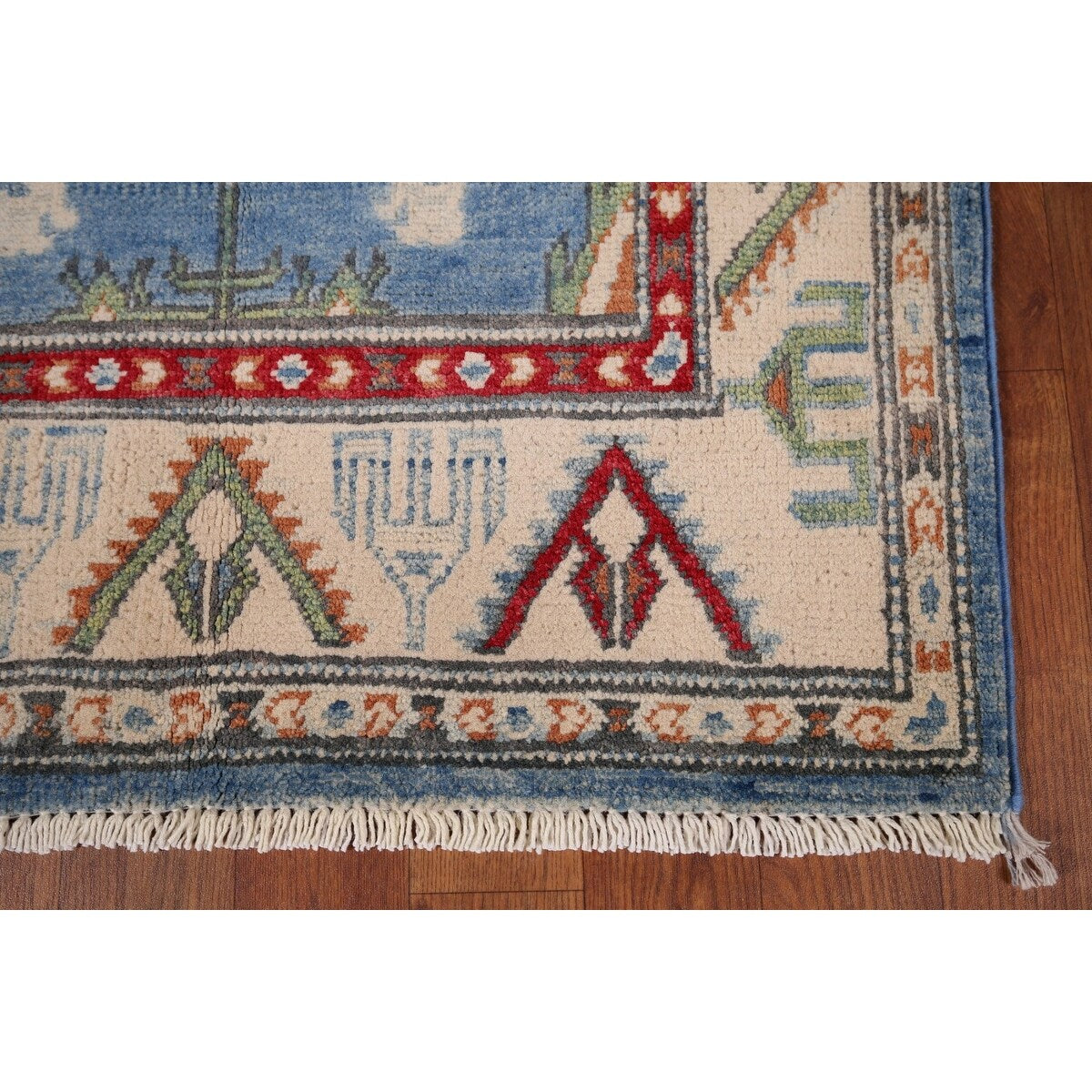 Light Blue Kazak Accent Rug Handmade Oriental Wool Carpet - 2'7" x 4'0"