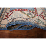 Light Blue Kazak Accent Rug Handmade Oriental Wool Carpet - 2'7" x 4'0"