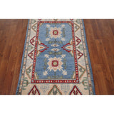 Light Blue Kazak Accent Rug Handmade Oriental Wool Carpet - 2'7" x 4'0"