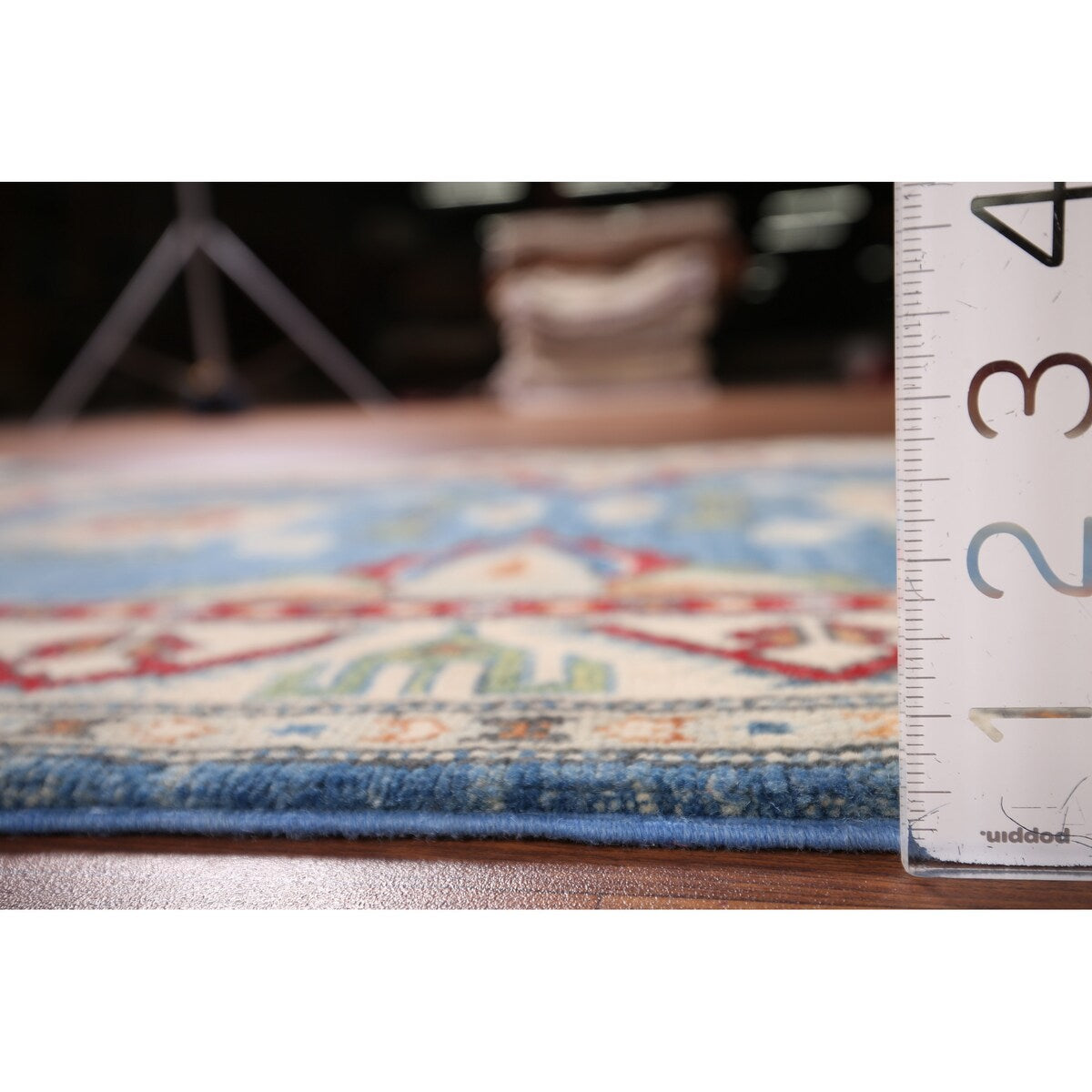 Light Blue Kazak Accent Rug Handmade Oriental Wool Carpet - 2'7" x 4'0"