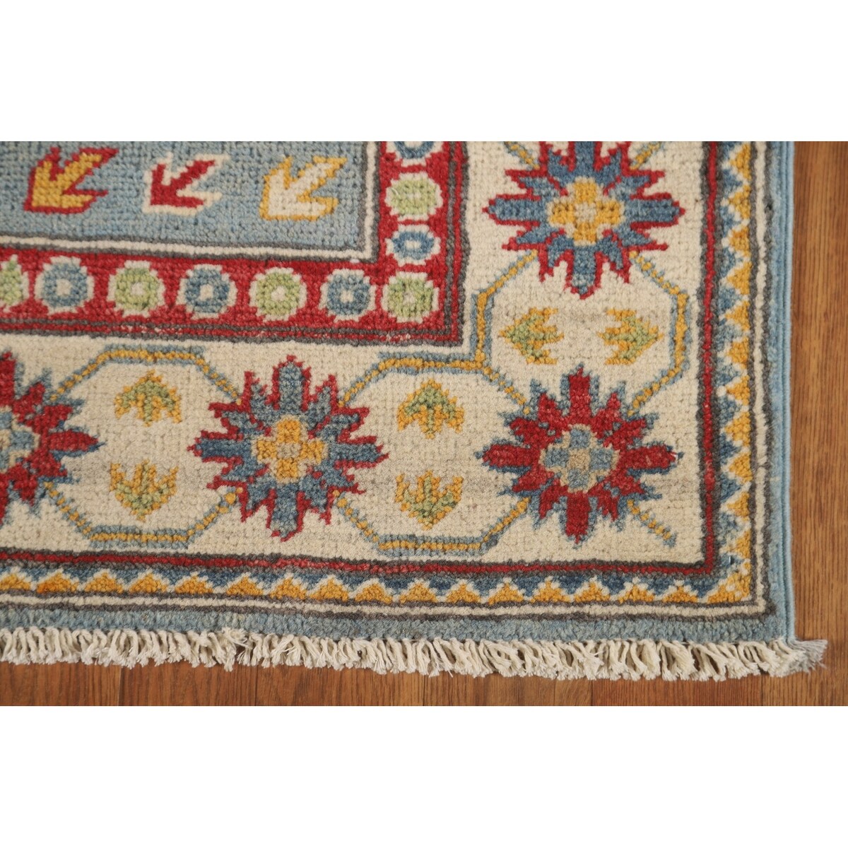 Light Blue Kazak Runner Rug Handmade Traditional Wool Carpet - 2'6" x 13'1"