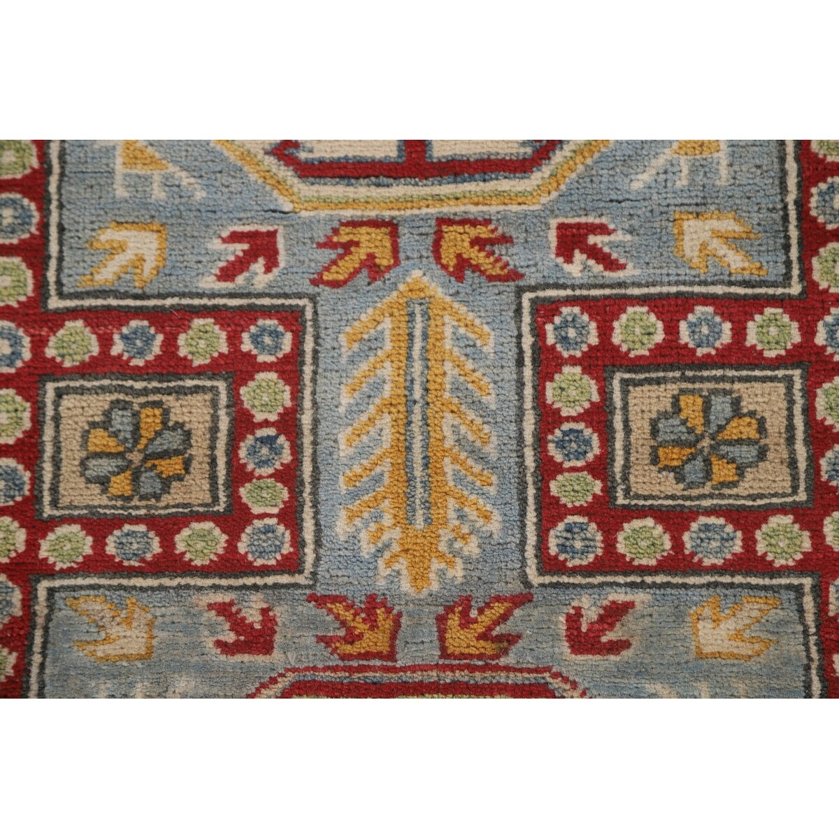 Light Blue Kazak Runner Rug Handmade Traditional Wool Carpet - 2'6" x 13'1"