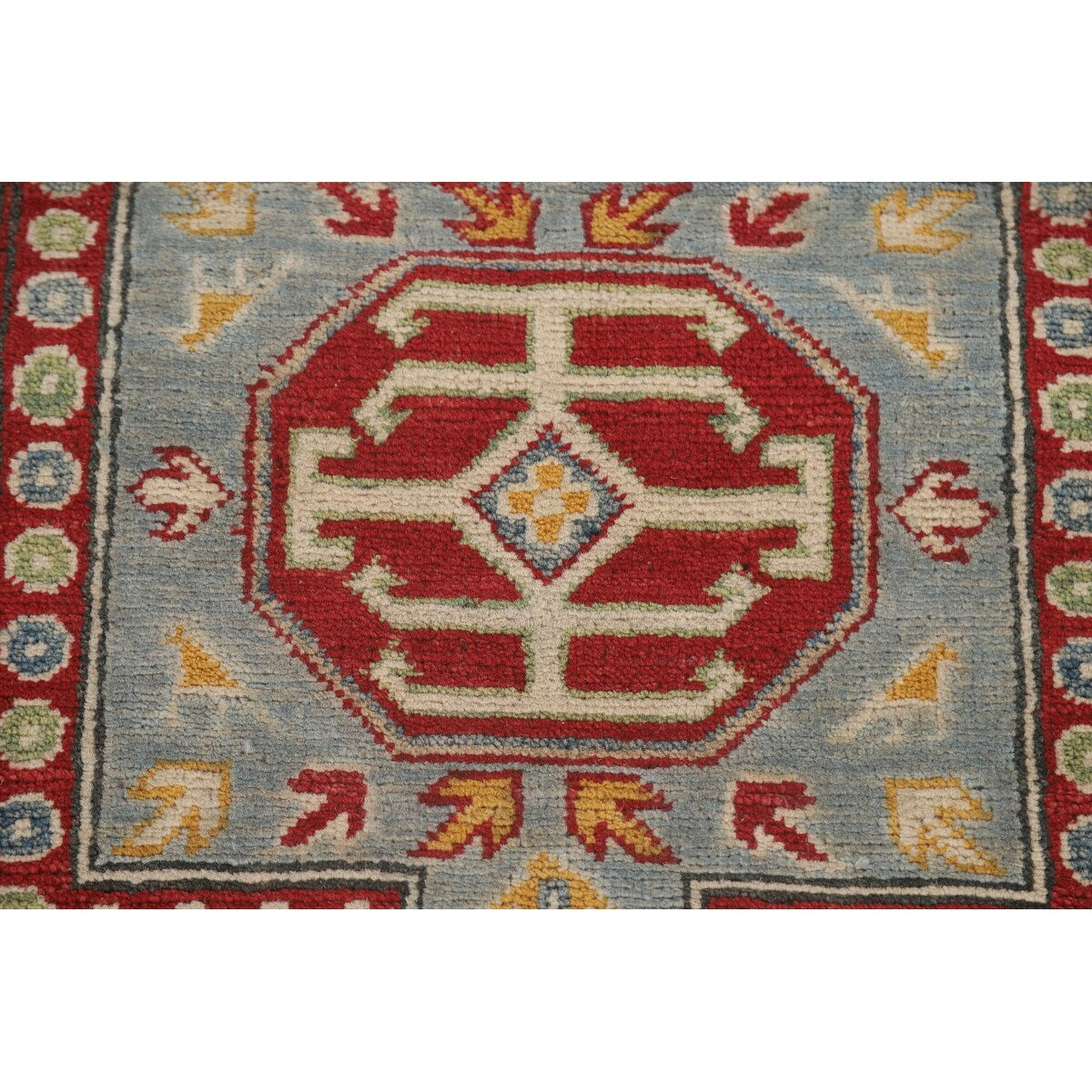 Light Blue Kazak Runner Rug Handmade Traditional Wool Carpet - 2'6" x 13'1"
