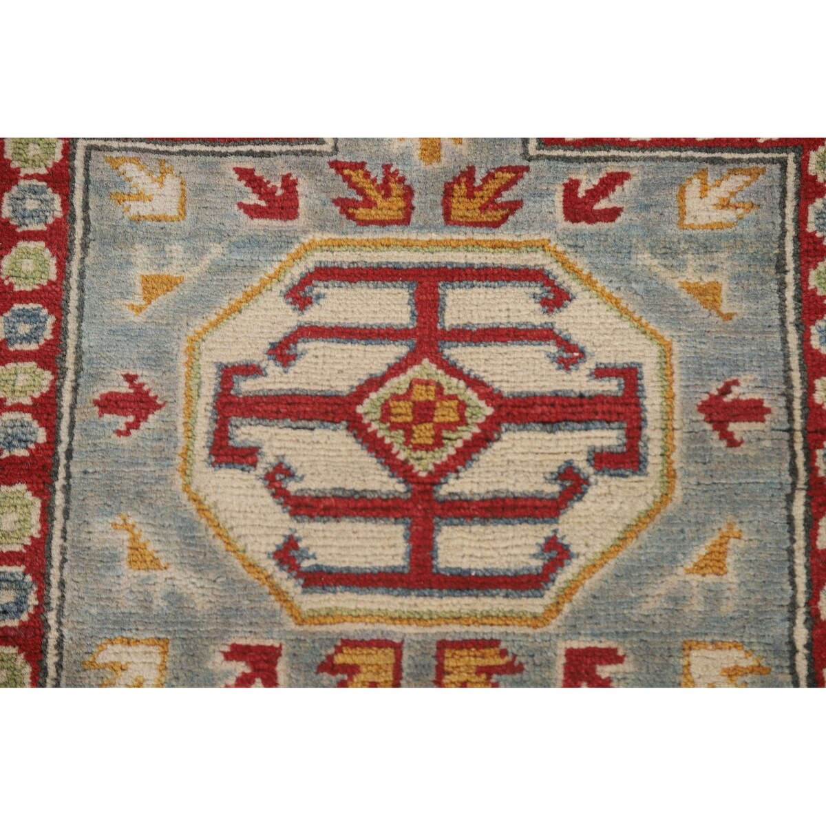 Light Blue Kazak Runner Rug Handmade Traditional Wool Carpet - 2'6" x 13'1"