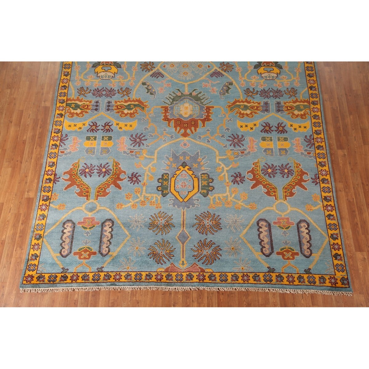Light Blue Oushak Area Rug Hand-Knotted Oriental Wool Carpet - 8'10" x 11'10"