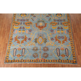 Light Blue Oushak Area Rug Hand-Knotted Oriental Wool Carpet - 8'10" x 11'10"
