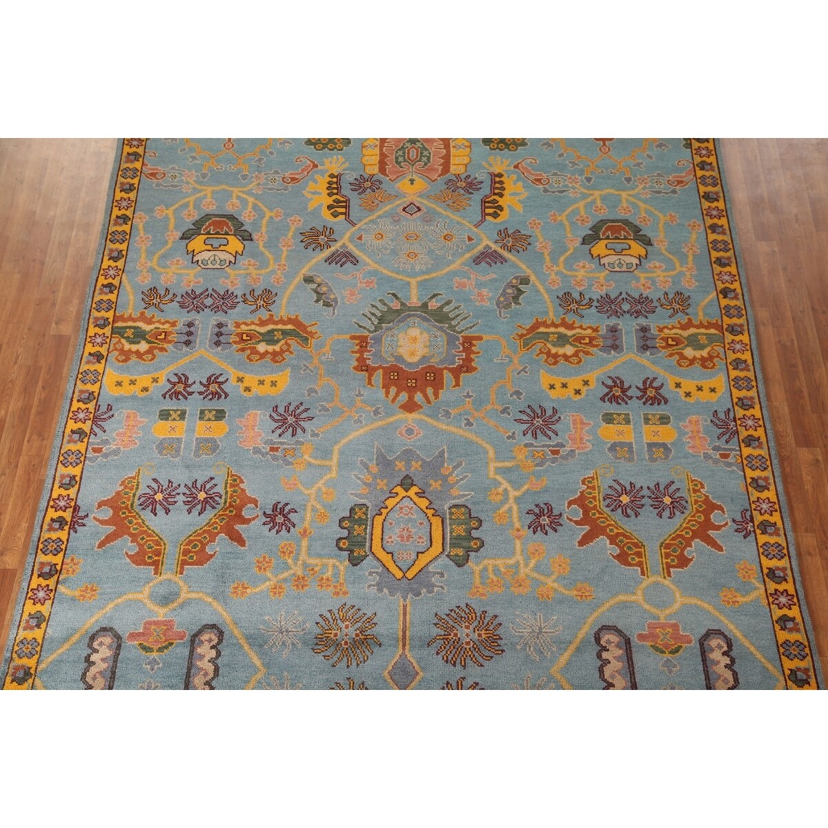 Light Blue Oushak Area Rug Hand-Knotted Oriental Wool Carpet - 8'10" x 11'10"