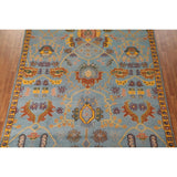 Light Blue Oushak Area Rug Hand-Knotted Oriental Wool Carpet - 8'10" x 11'10"