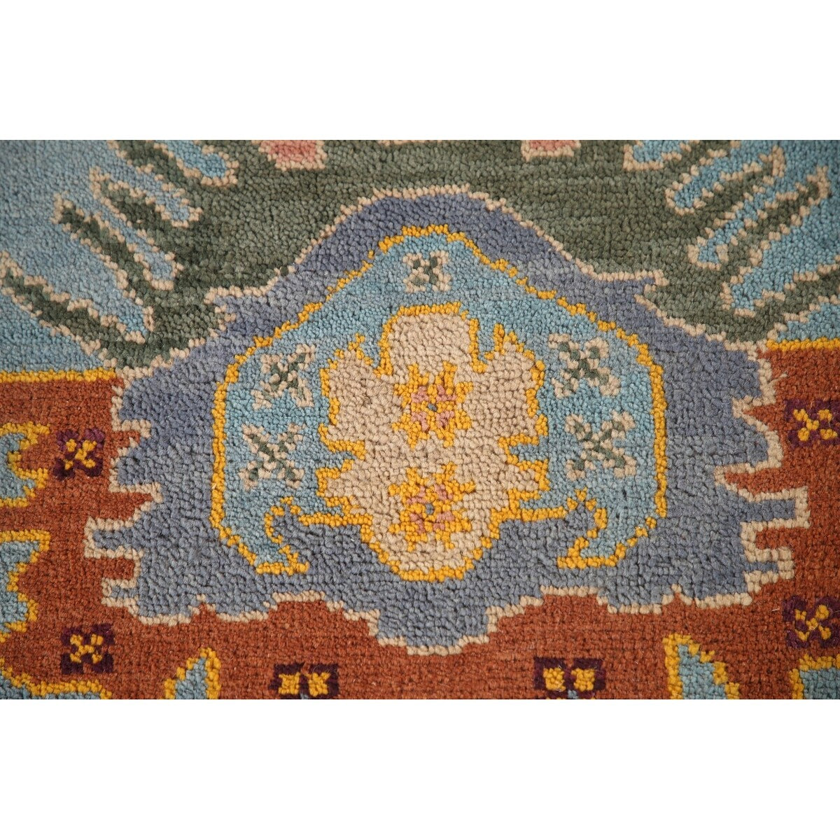 Light Blue Oushak Area Rug Hand-Knotted Oriental Wool Carpet - 8'10" x 11'10"