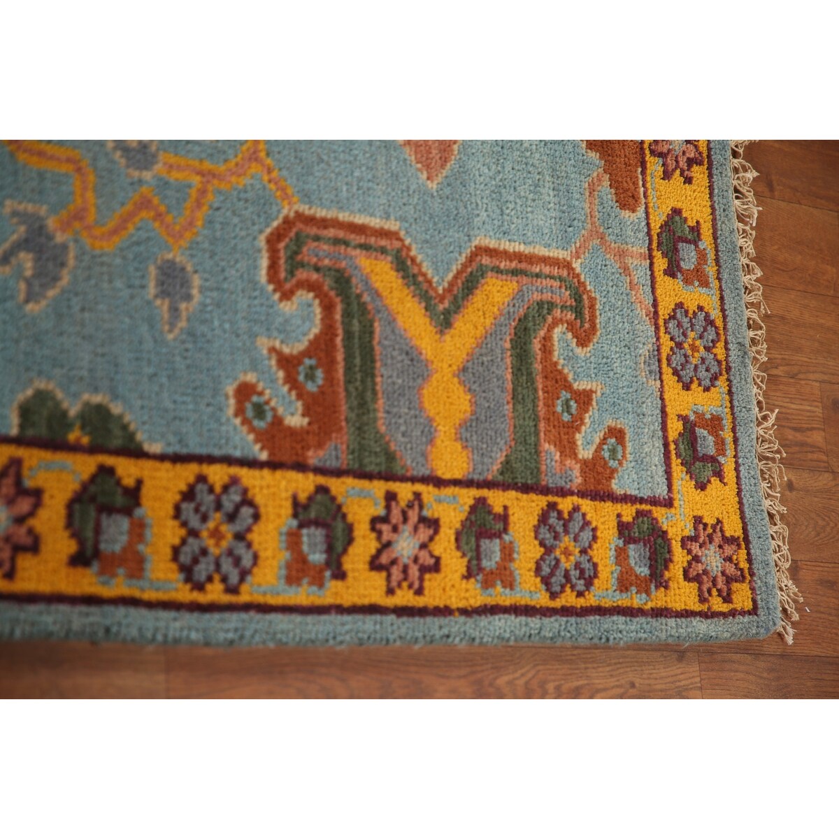 Light Blue Oushak Area Rug Hand-Knotted Oriental Wool Carpet - 8'10" x 11'10"