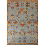 Light Blue Oushak Area Rug Hand-Knotted Oriental Wool Carpet - 8'10" x 11'10"
