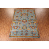 Light Blue Oushak Area Rug Hand-Knotted Oriental Wool Carpet - 8'10" x 11'10"
