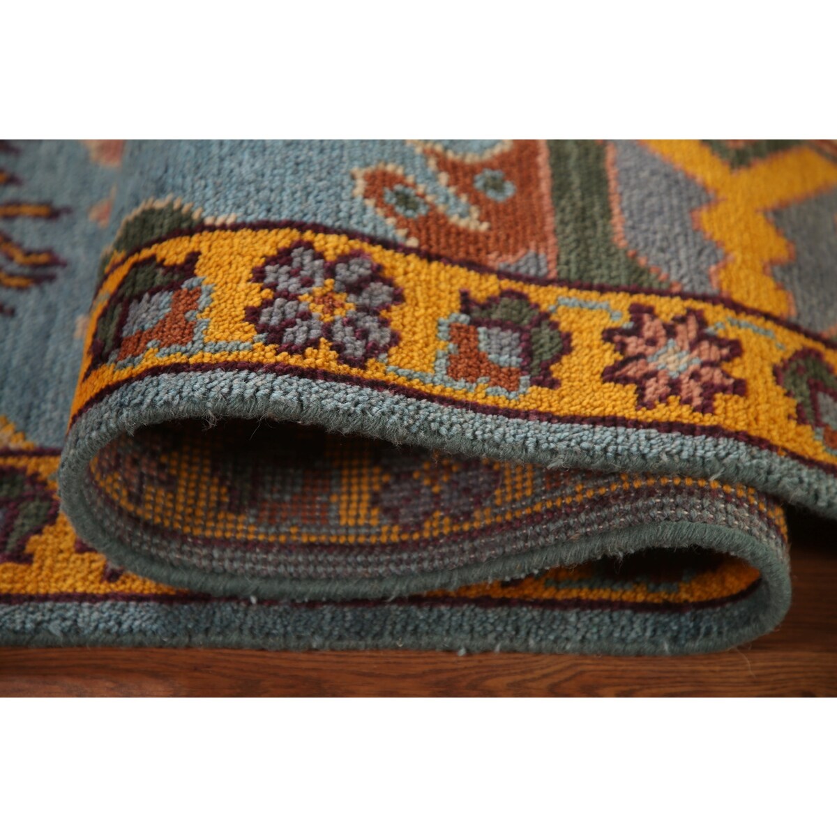 Light Blue Oushak Area Rug Hand-Knotted Oriental Wool Carpet - 8'10" x 11'10"